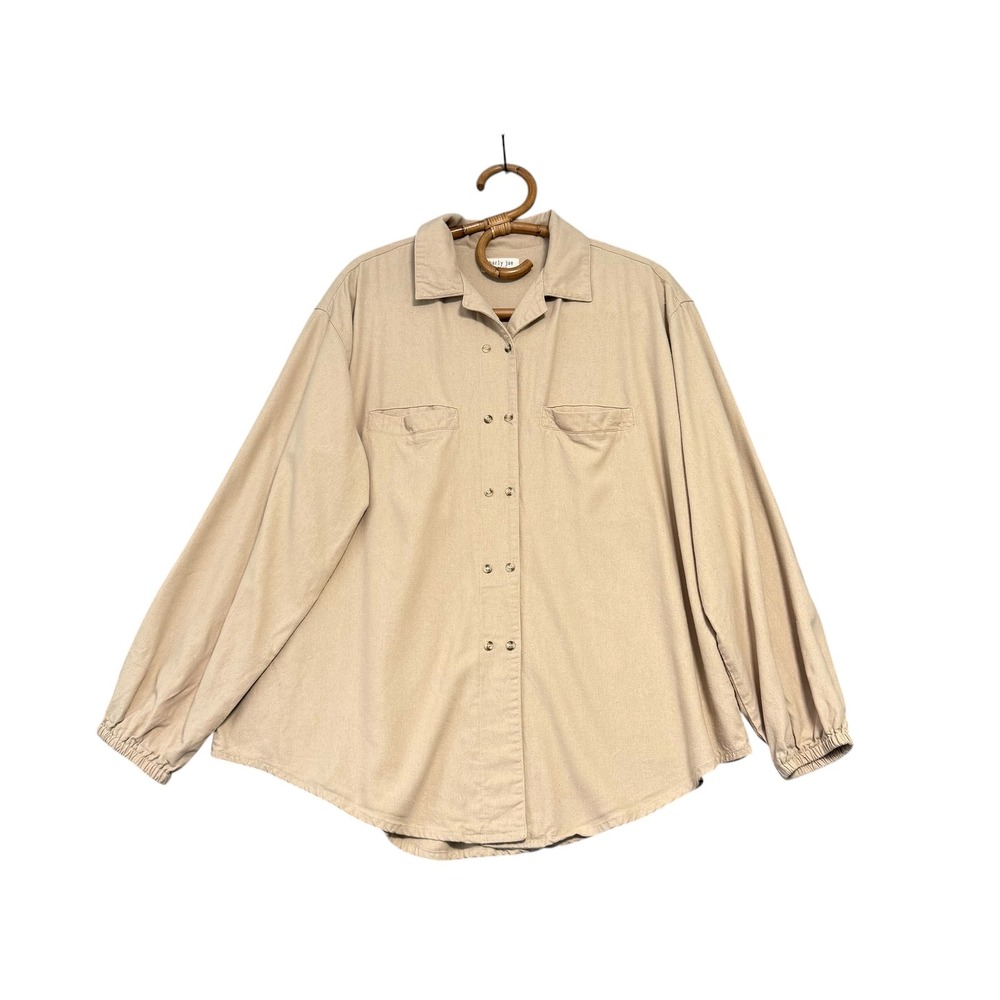 harly jae | House Blouse Tan Raw Silk Button Down Shirt 2X/3X 100% Raw Silk